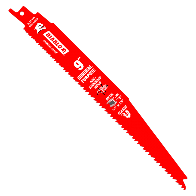 9 in. Bi-Metal Recip Blade for Nail-Embedded Wood, Metal, and Plastic